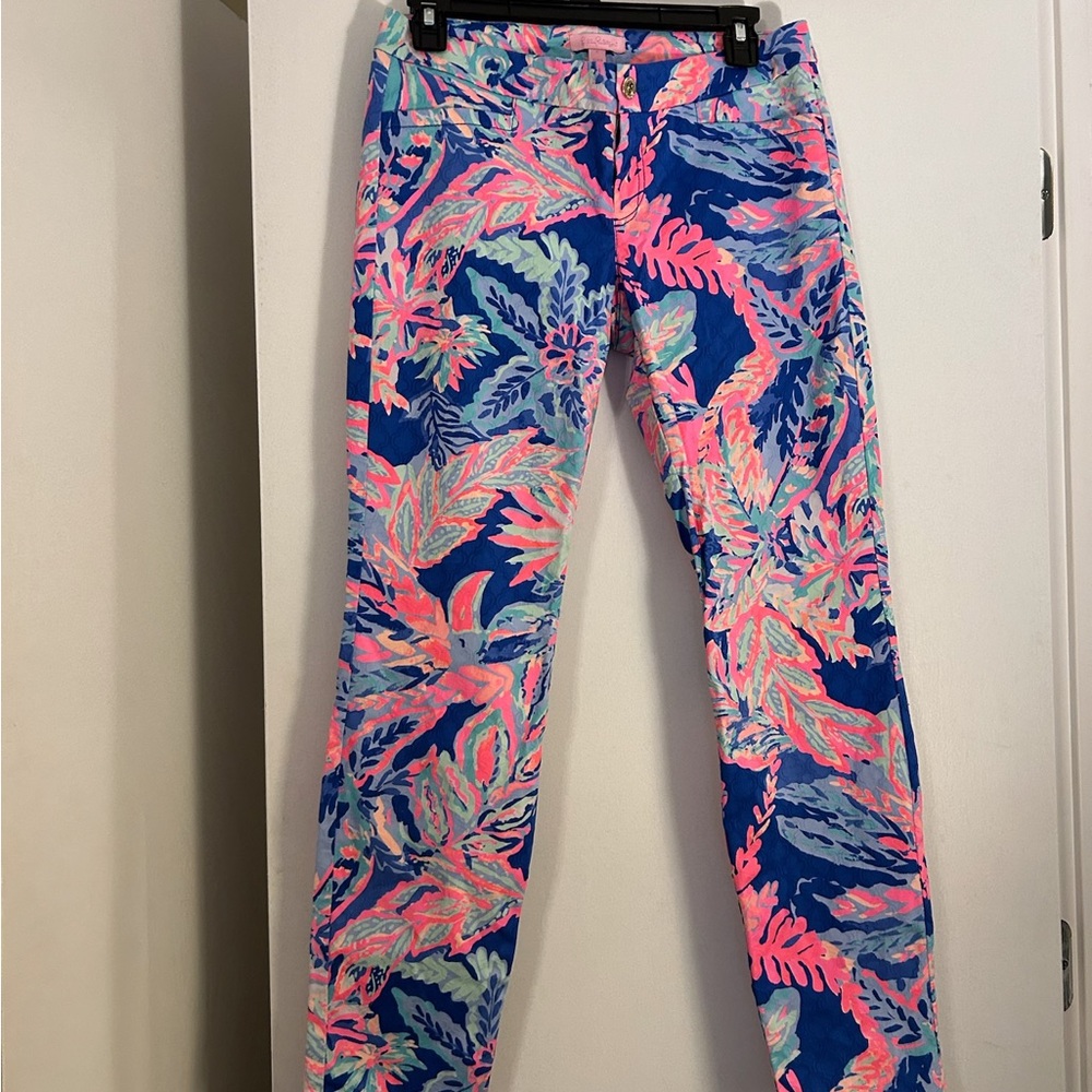Lilly Pulitzer Vibrant Floral Ankle Pants - Blue and Pink